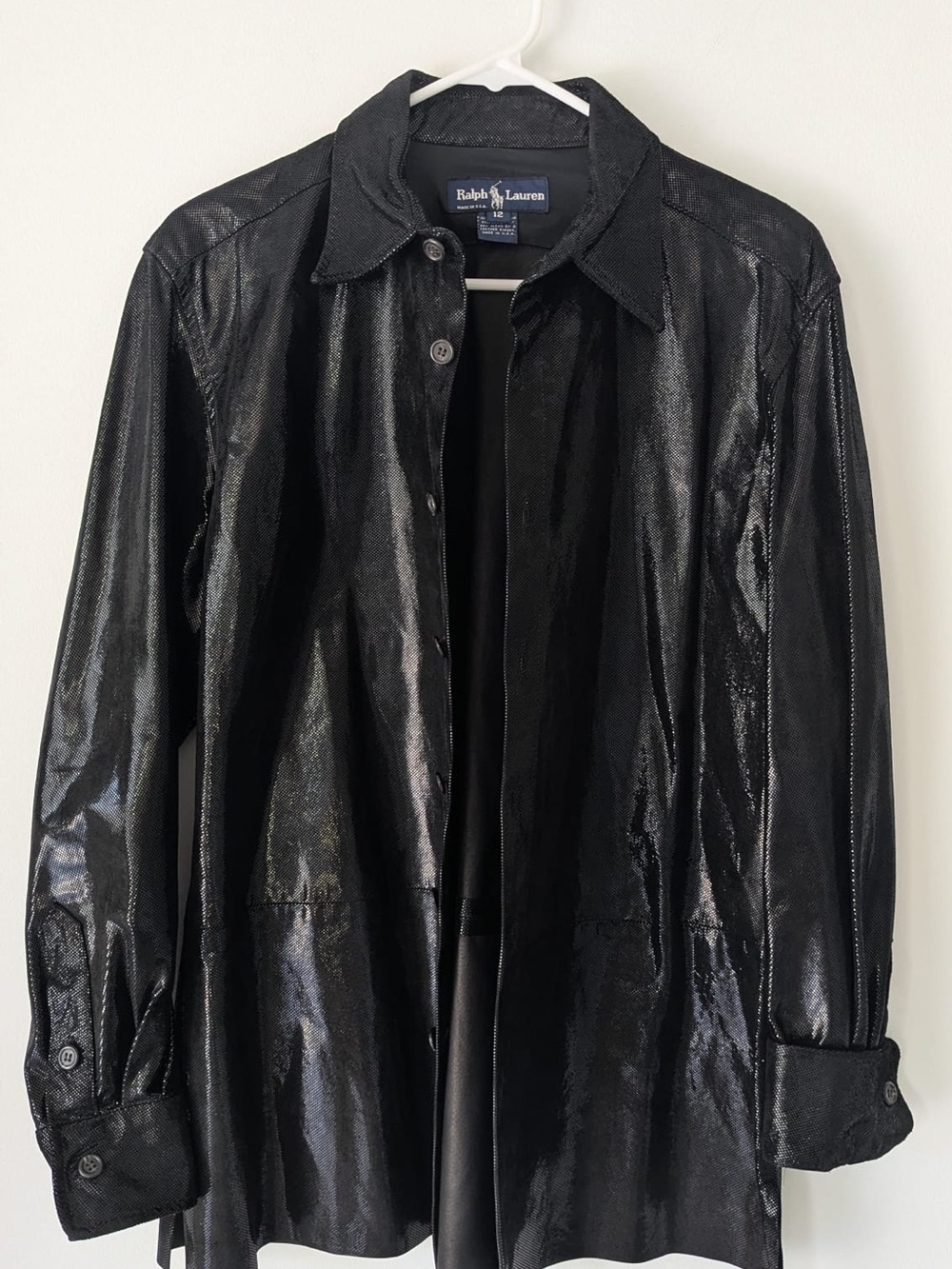 Ralph Lauren Black Shiny Leather Trench Coat